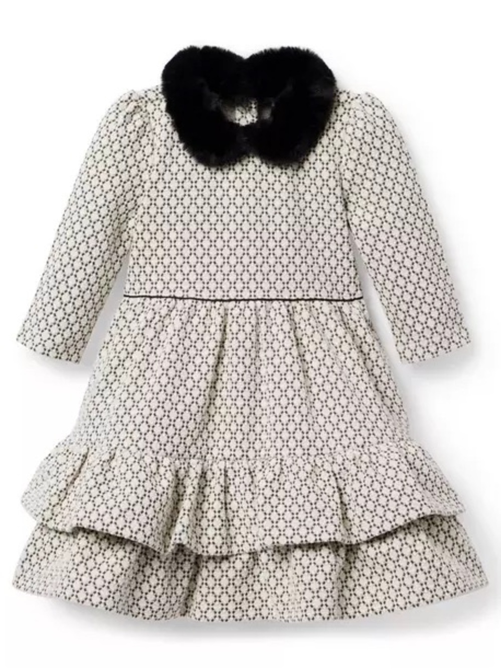 NWT Janie & Jack Black Gold Geo Faux Fur Collared Dress 18-24M Holiday Party